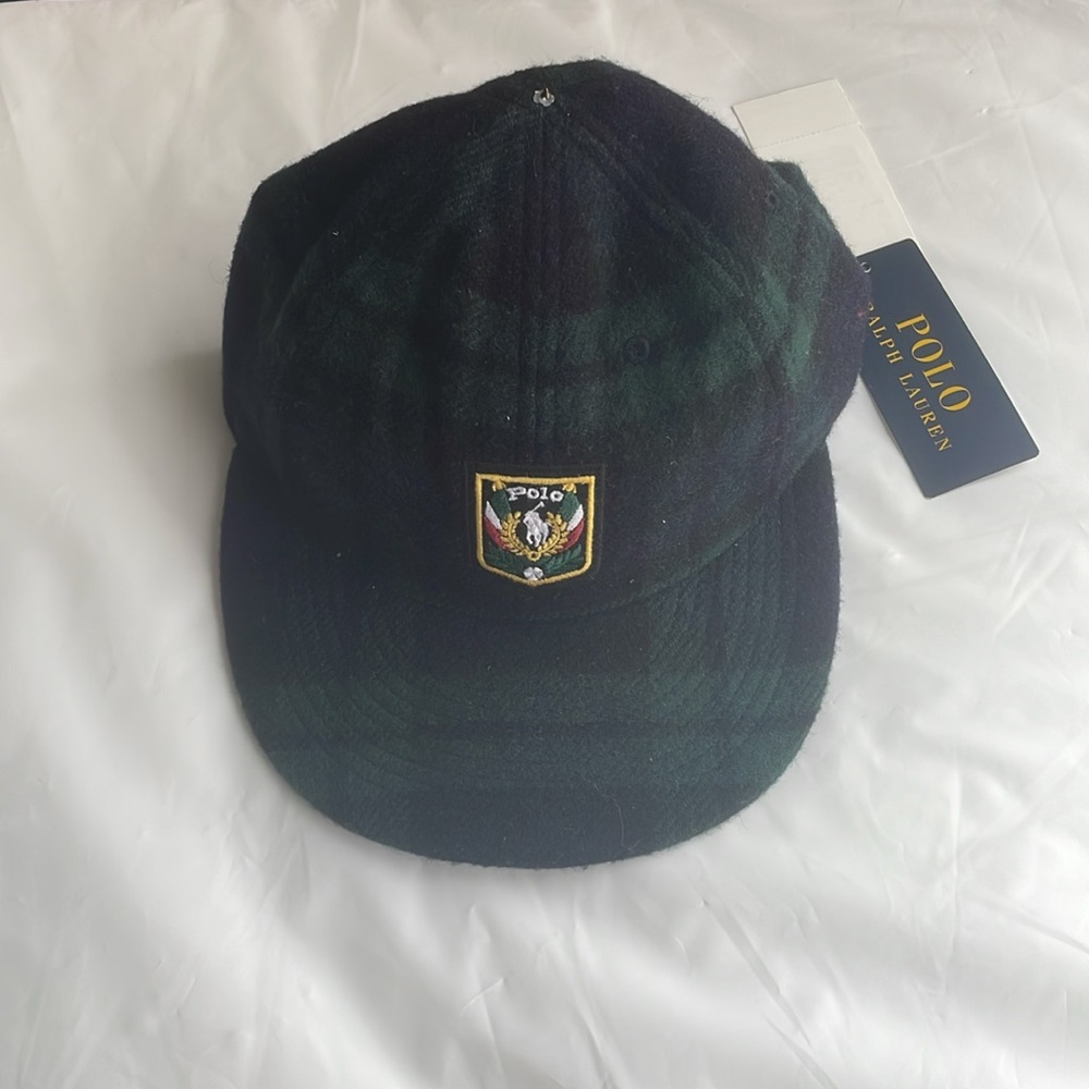 Polo Ralph Lauren Vintage Laurel Uni Crest Shield Wool Plaid Cap Green/Blue